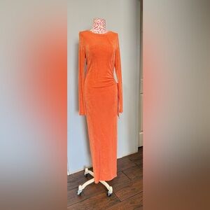 12th Tribe Orange Long Sleeve Bodycon Side Cutout Side Slit Evening Club Dress M